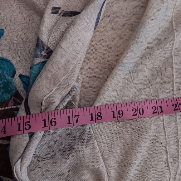 Unbranded~Blue & Brown Floral Butterfly Top Bat Wing Sleeves Feather Beaded Tie - Picture 9 of 15